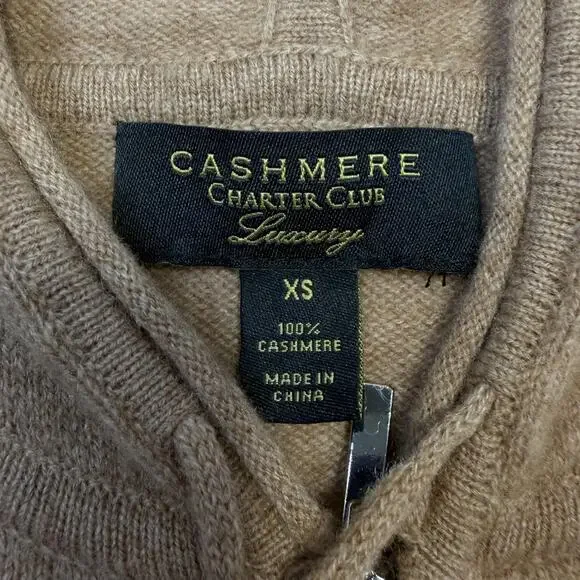 Charter Club Cashmere Sweater Womens XS Beige Hooded Full Zip Hoodie Knit - Picture 4 of 8